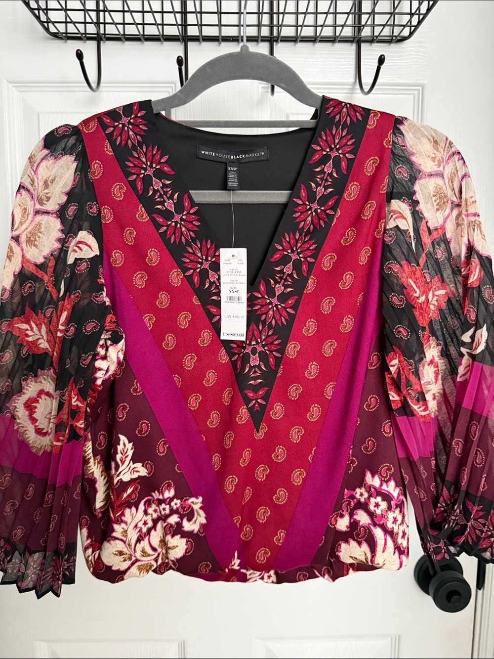 White House Black Market Floral Paisley V-Neck Blouse Size XXSP
